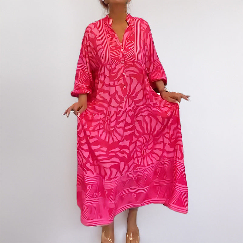 Damen Maxikleid Modern Grafik V-Ausschnitt Elegant