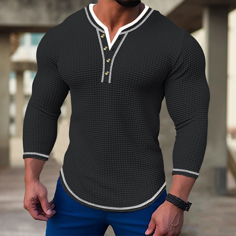 Herren Langarm-Shirt Modern mit Knöpfen und Struktur-Design