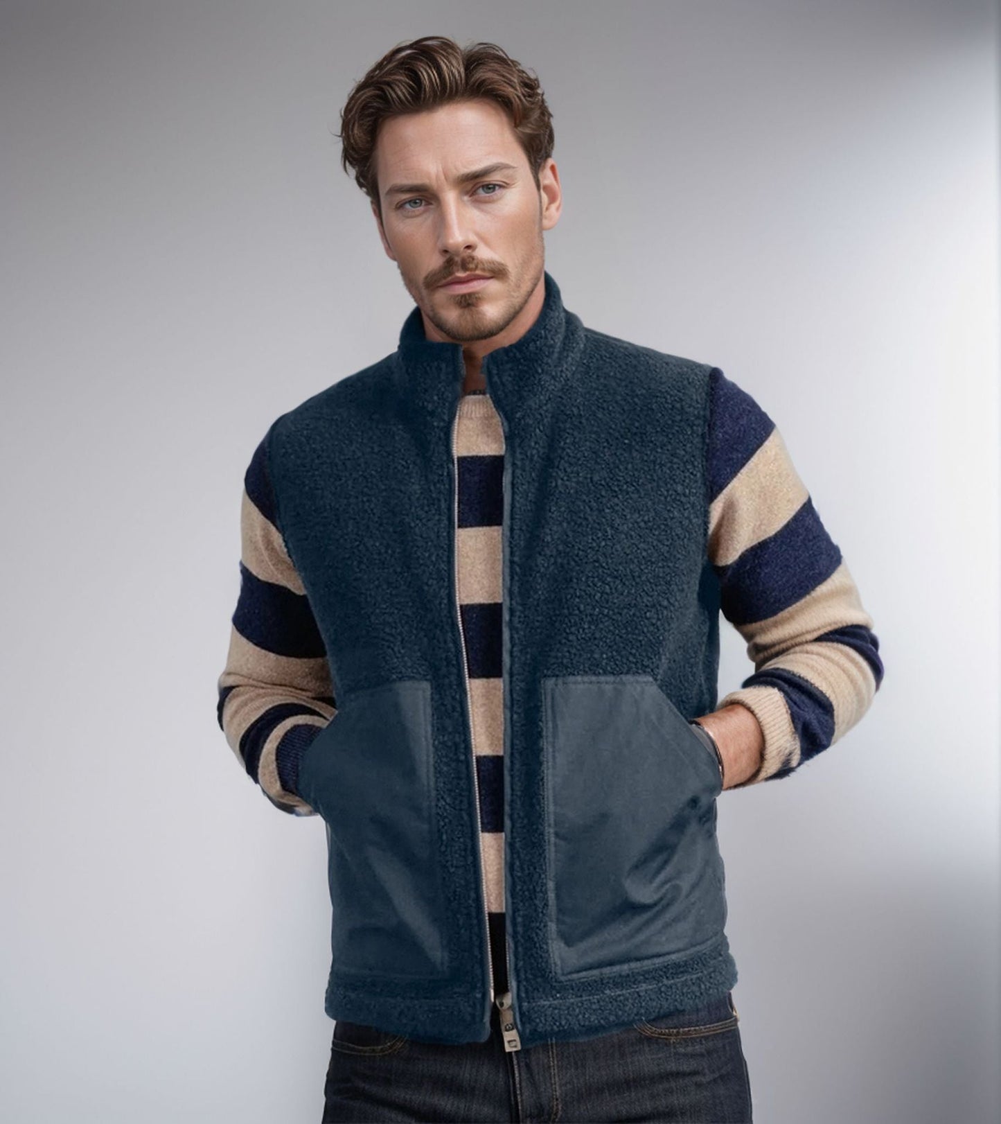 ein Beispiel: Stilisierte Fleecejacke mit LED-Beleuchtung → Stilisierte Fleecejacke LED-Beleuchtung mit Kragen und Taschen