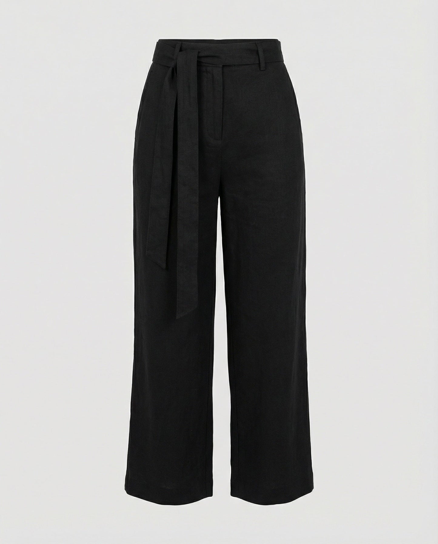 Damen Leinenhose High Waist Schwarz Weite Bein Casual