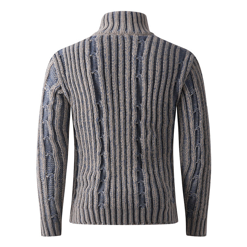 Herren Strickjacke Hochkragen Zopfmuster Elegant