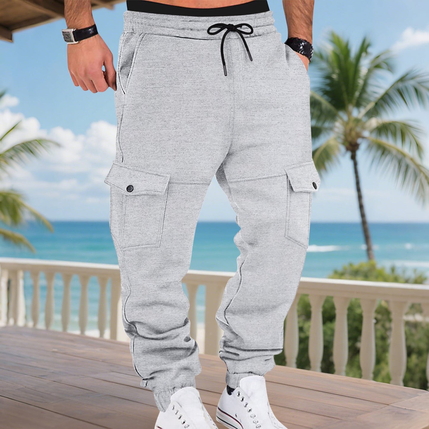 Herren Sweatpants Cargo Bequem Elastisch Mit Seitentaschen