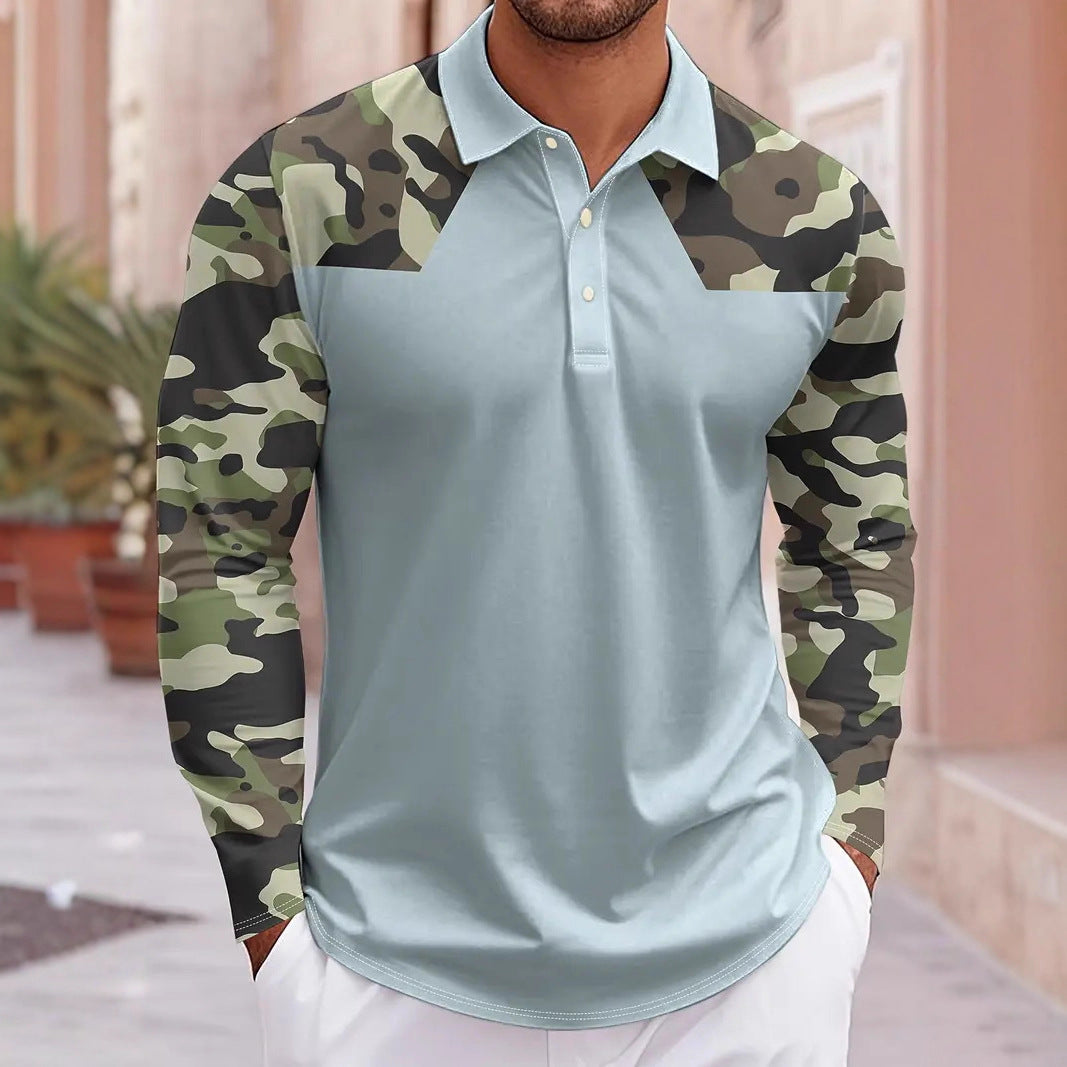 Herren Polo-Shirt Camo Ärmel Modern Sportlich