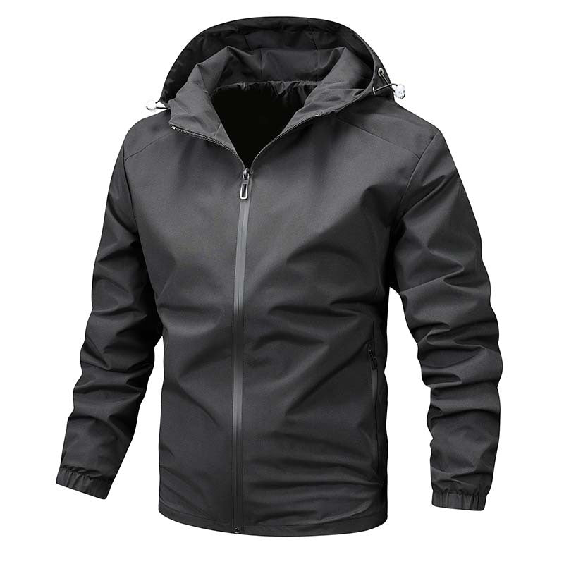 Herren Sportjacke Wasserdicht Kapuze Verstellbar Schwarz