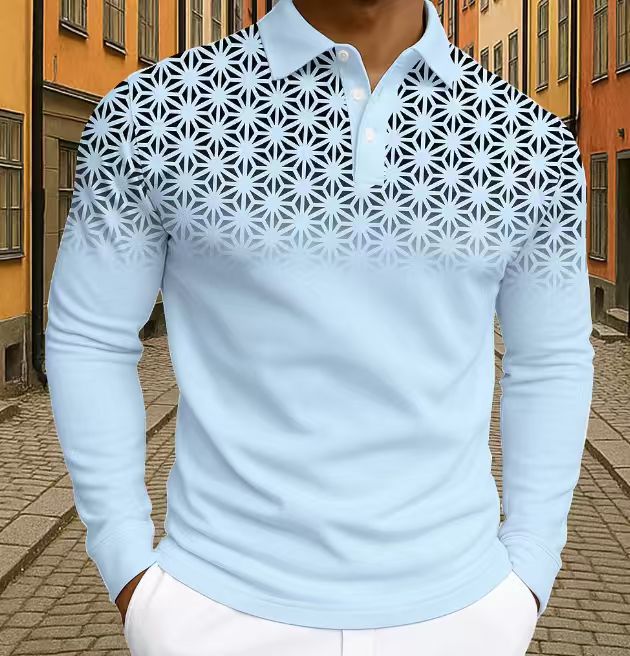Herren Polohemd Langarm Modern Geometrische Muster