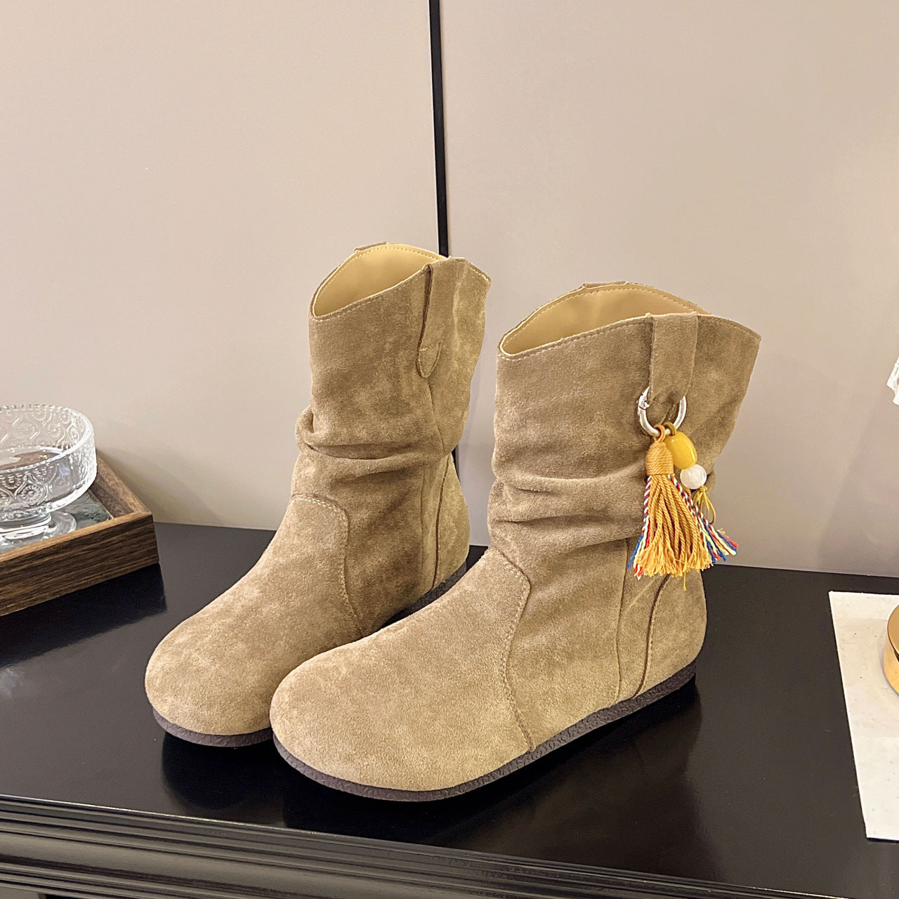 Damen Winterstiefel Weiches Wildleder Bequem Schnallen