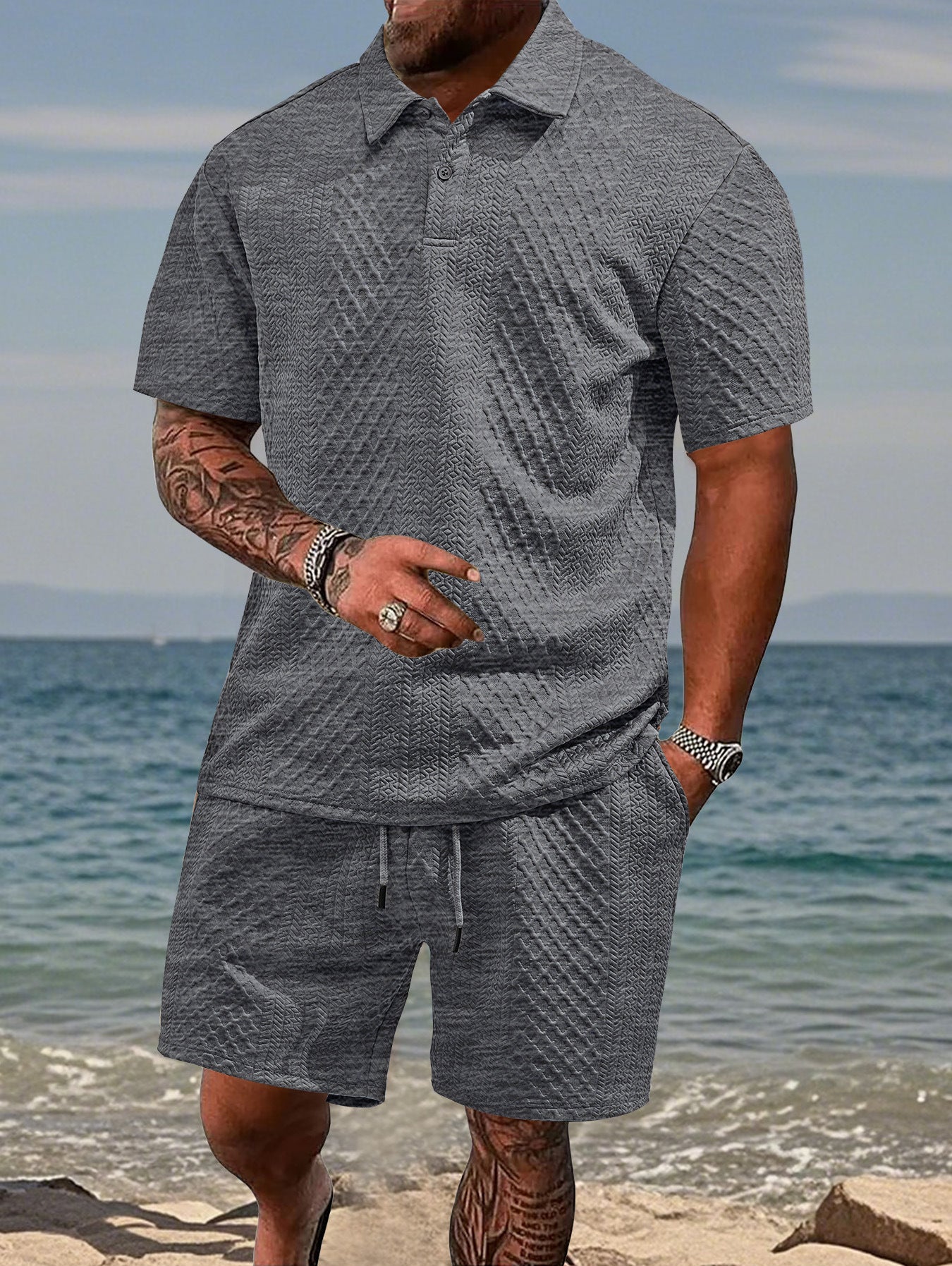 Herren Sportset Polohemd Shorts Komfort