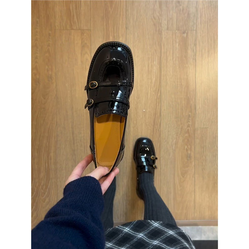 Damen Mokassins Lederschuhe Doppelriemen Elegantes Design
