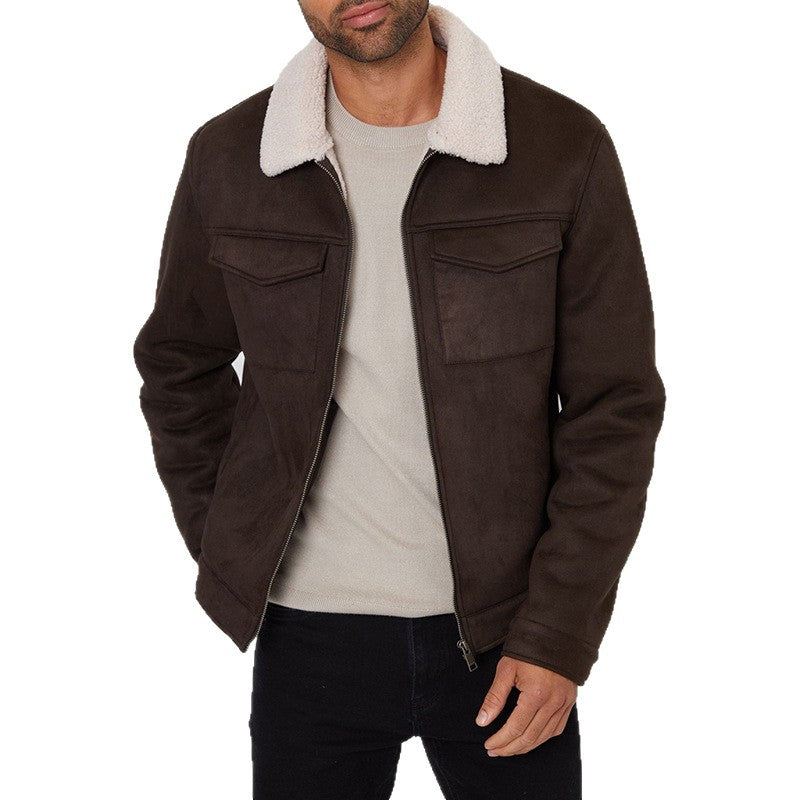 Herren Lederjacke Warm Wildleder Kragen