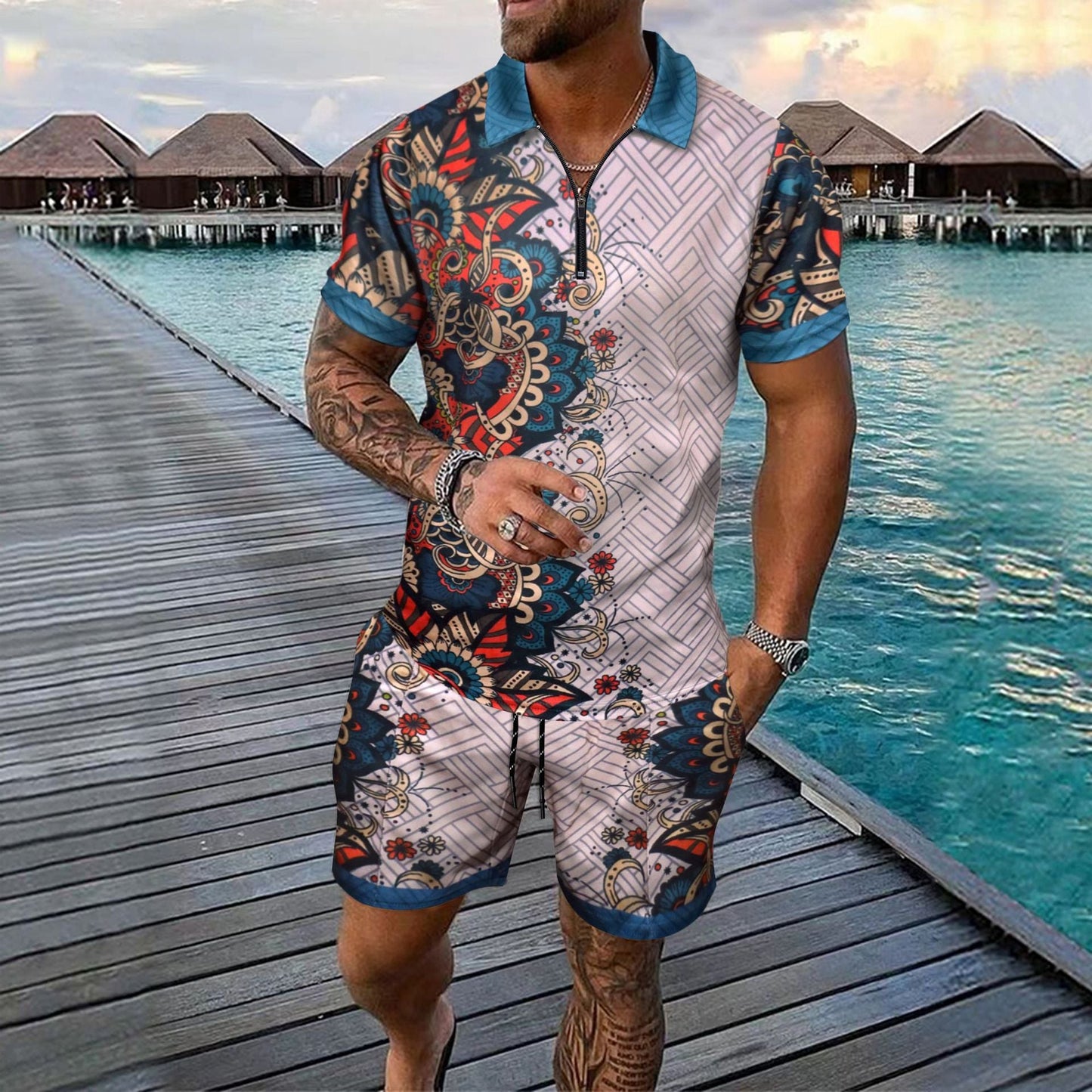 Herren Freizeit-Set Modern mit Taschen und Trend-Druck