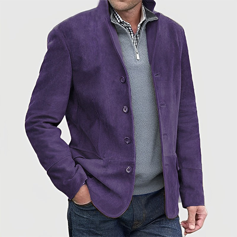 Herren Lederjacke Suede Steppjacke Knopfleiste