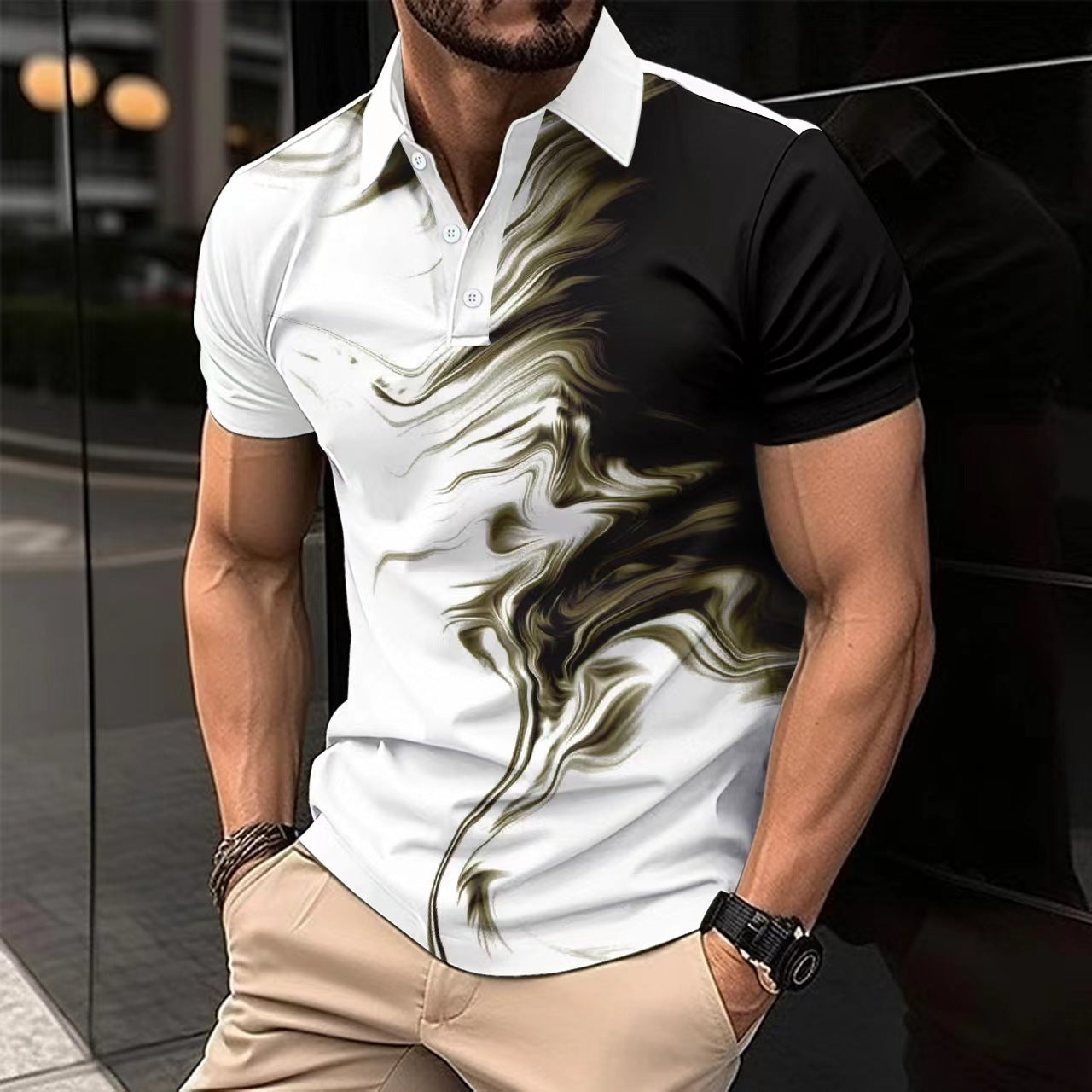Herren Polohemd Kurzarm Modern Druckdesign Berlin Style - BerlinGlamour