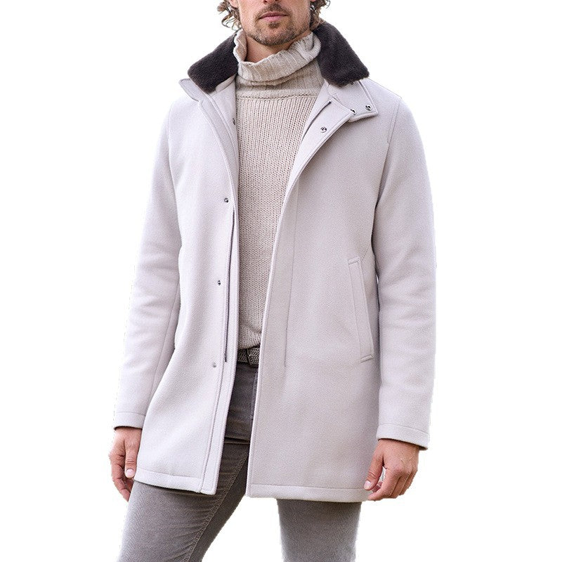 Herren Mantel Kunstfell Kragen Eleganter Wintermantel