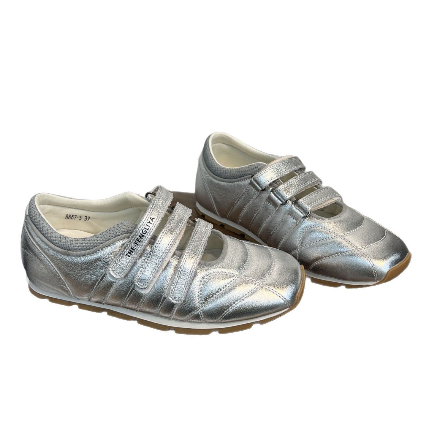 Damen Sneaker Sportlich Glänzend Mit Klettverschluss
