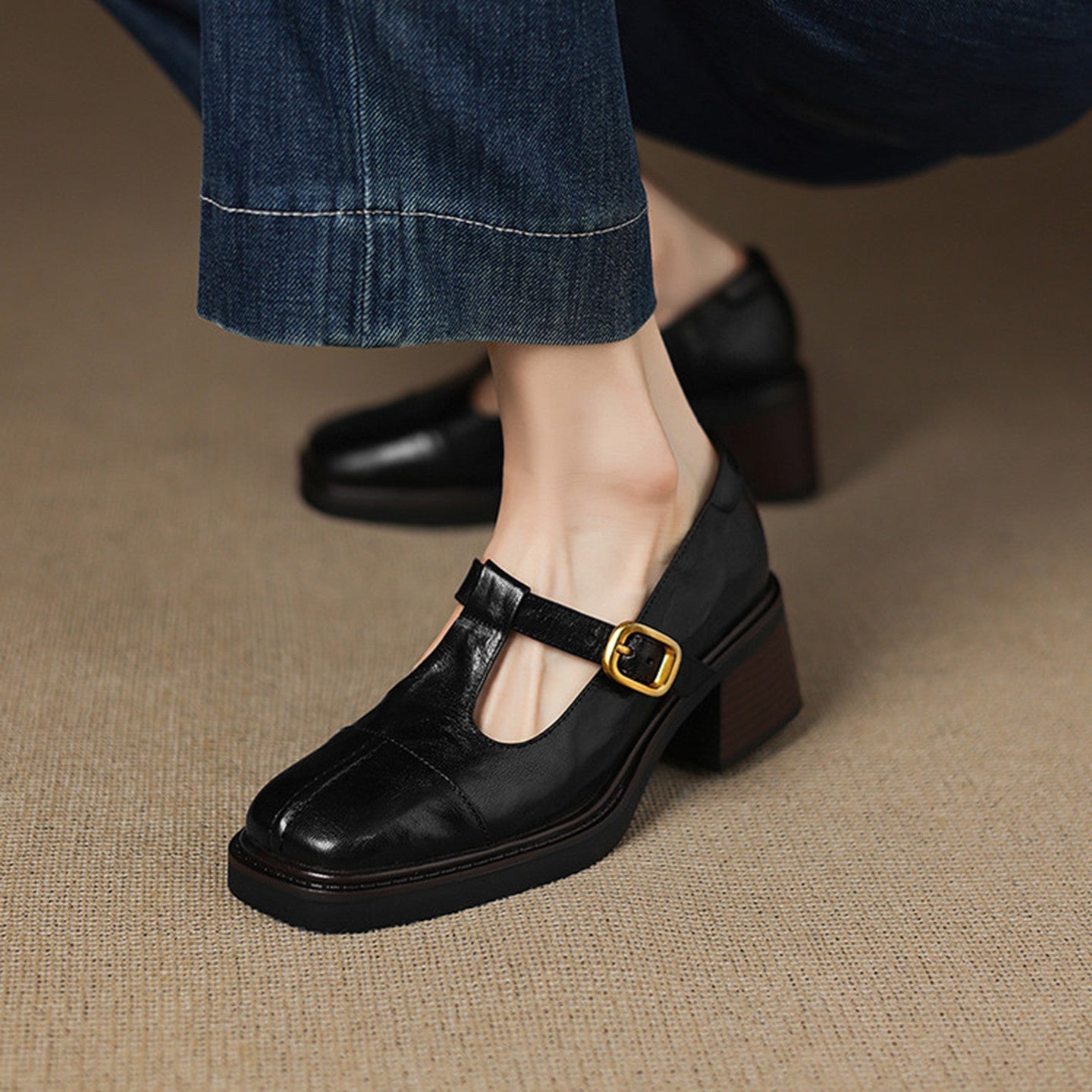 Elegante Damen Mary Janes Schuhe Hochwertig Leder
