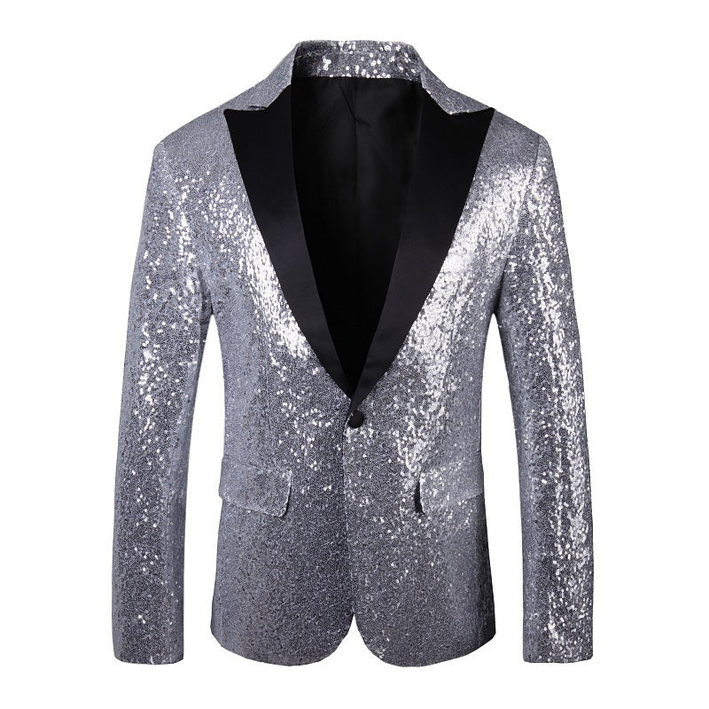 Herren Blazer Glänzend Pailletten Abendjacke Glamour