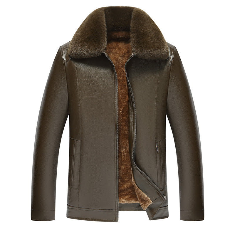 Herren Lederjacke Luxus Kunstfellkragen Modern Schwarzes Leder