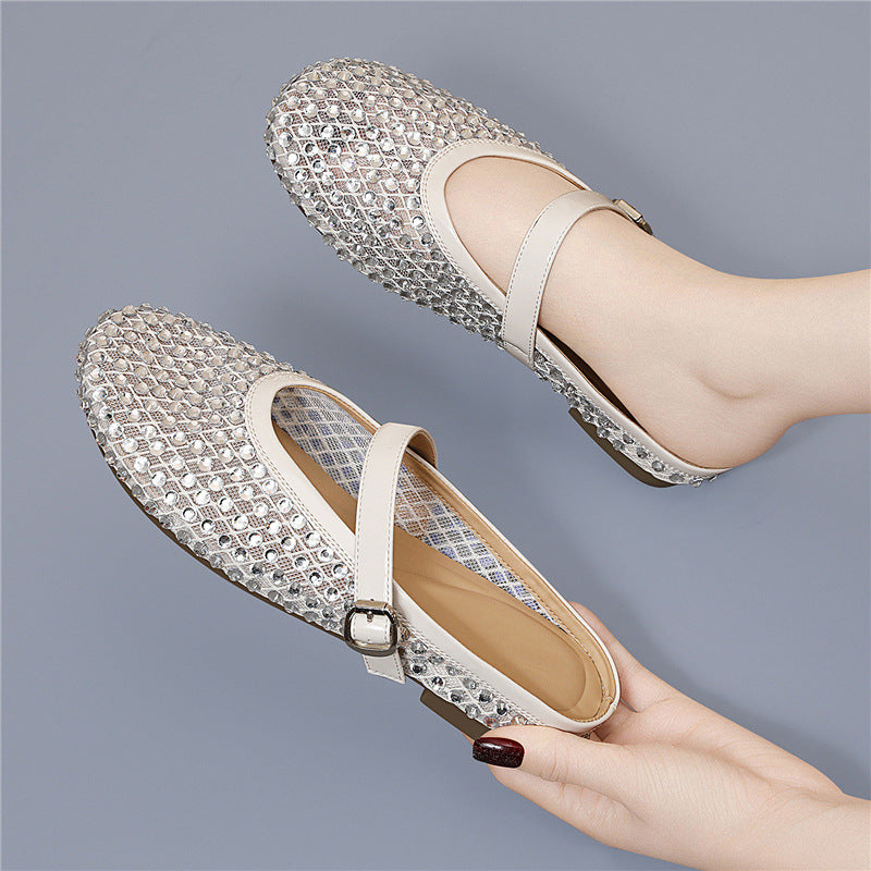 Damen Mokassins Elegante Schuhe mit Glitzersteinen