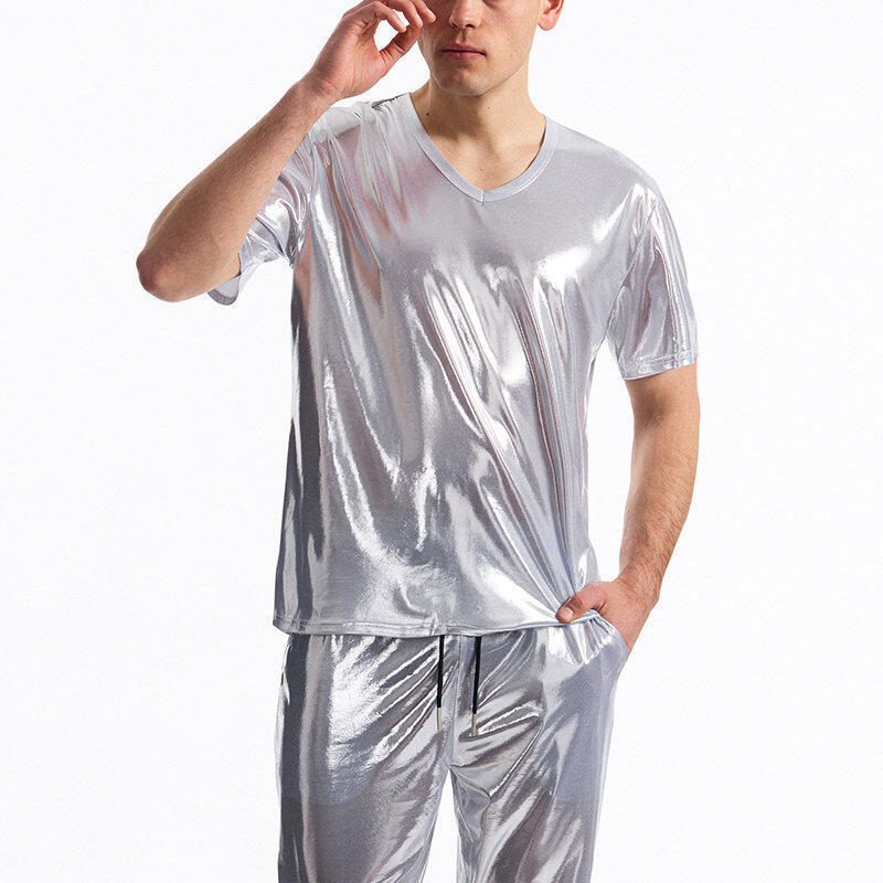 Herren T-Shirt V-Ausschnitt Glänzend Modern Hochwertig