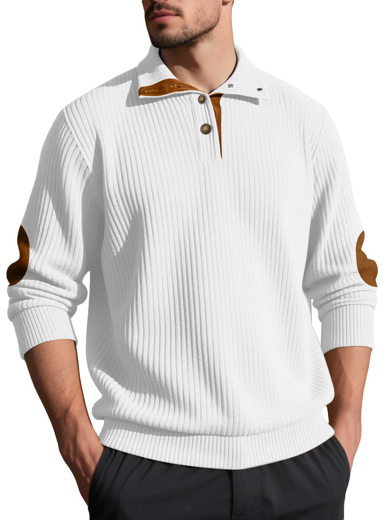 Herren Strickpullover Rippstruktur Elegante Knöpfe Modern