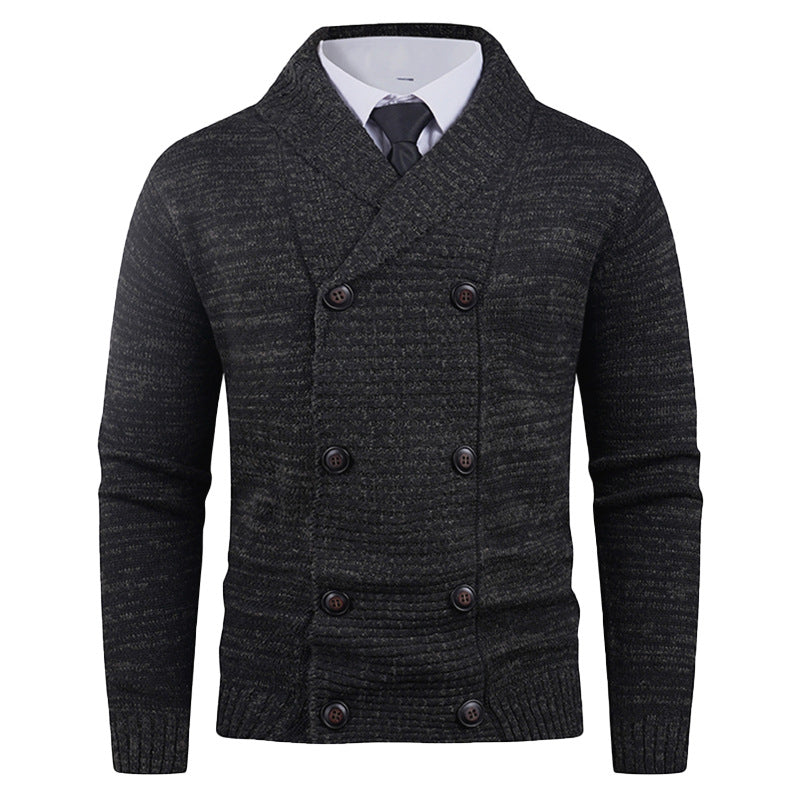 Herren Strickjacke Modern Schalkragen Knopf Detail Schwarz