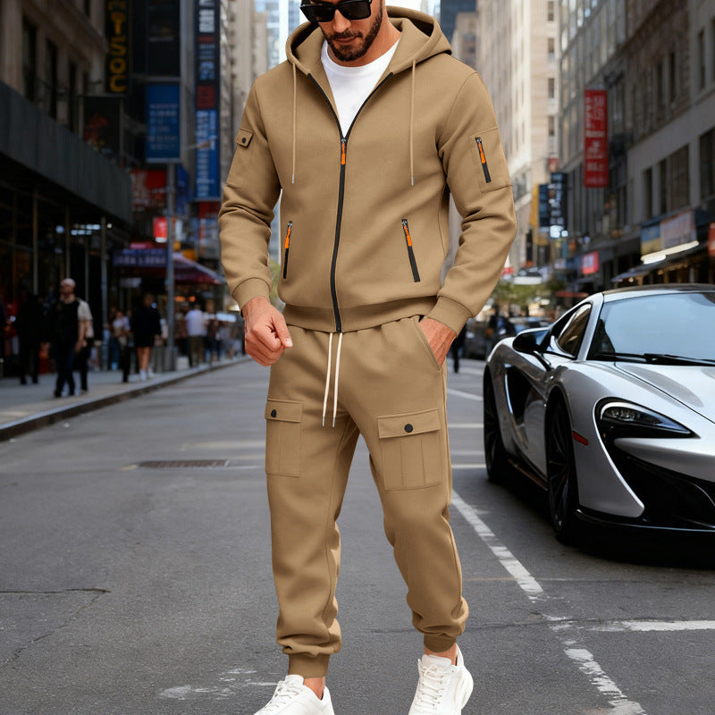 Sportliches Herren-Outfit Hoodie und Cargohose Set Grau