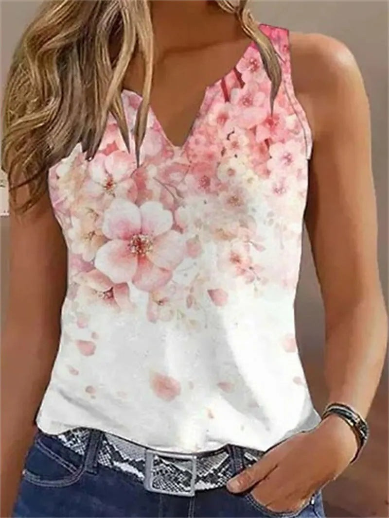 Damen Oberteil Ärmellos Bluse Floral Sommer