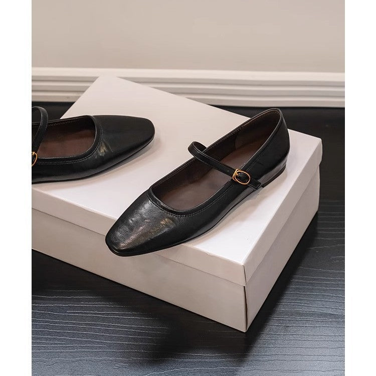 Damen Ballerinas Elegante Mary Jane Schuhe Lederoptik