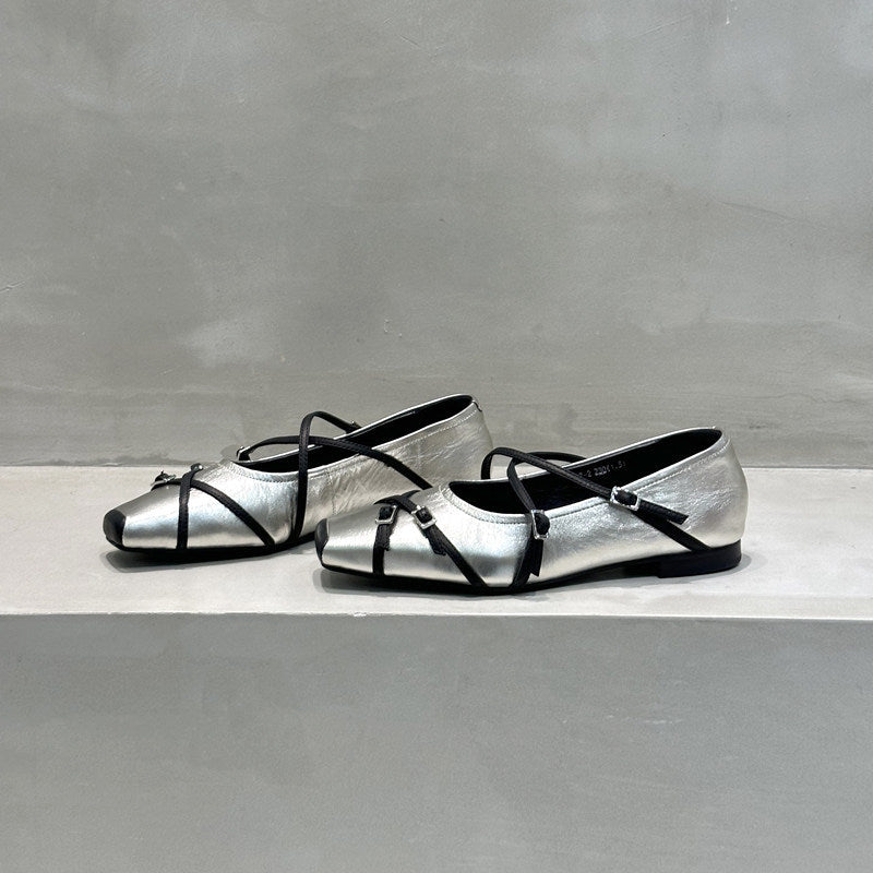 Damen Ballerinas Elegant mit Riemchen und Schnallen Modisch