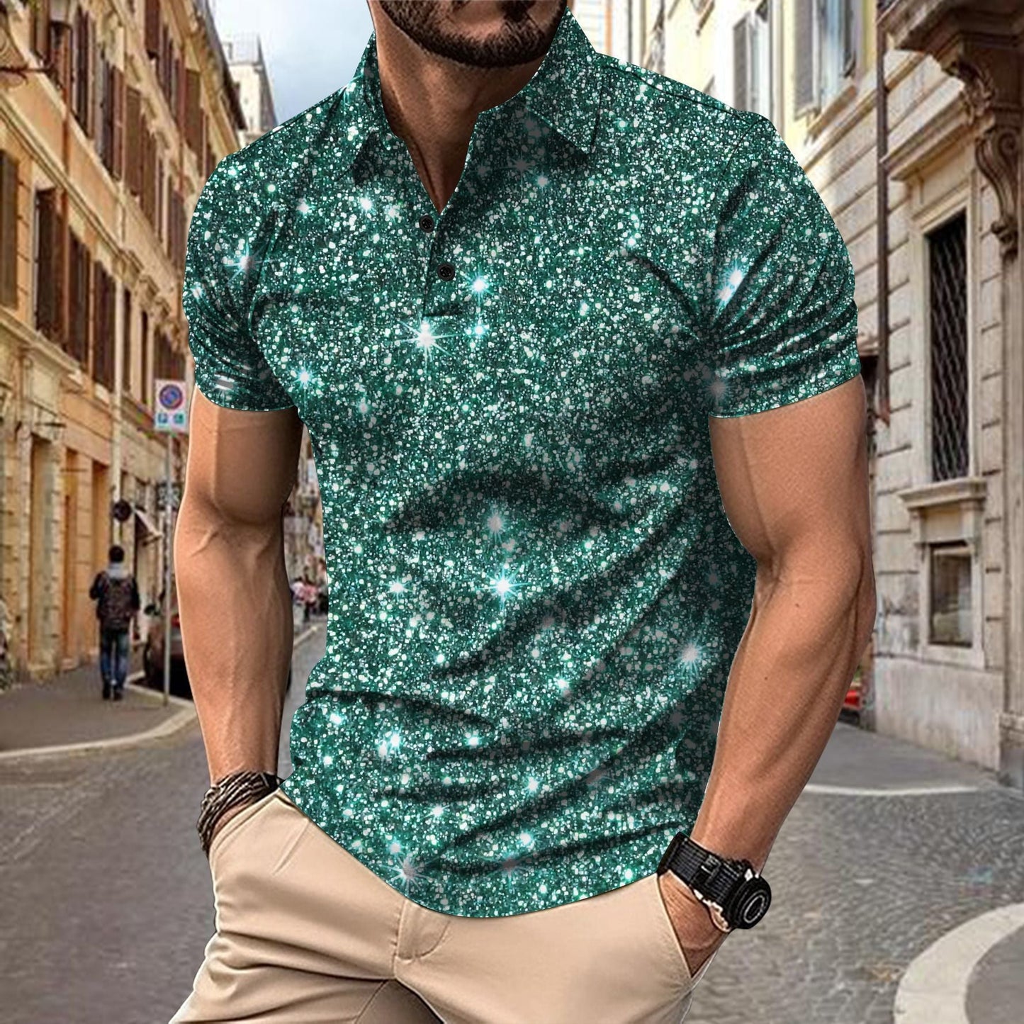 Herren Poloshirt Baumwolle Glitzerndes Sternen-Design Modern