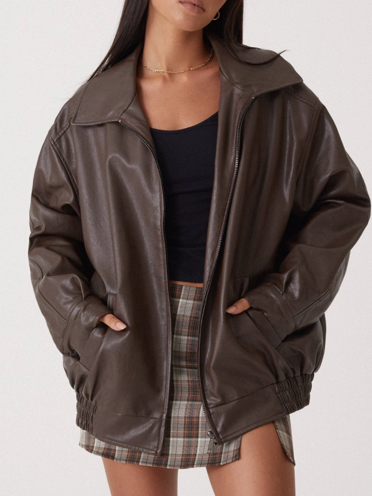 Lederjacke Reißverschluss Schwarz Bikerstyle