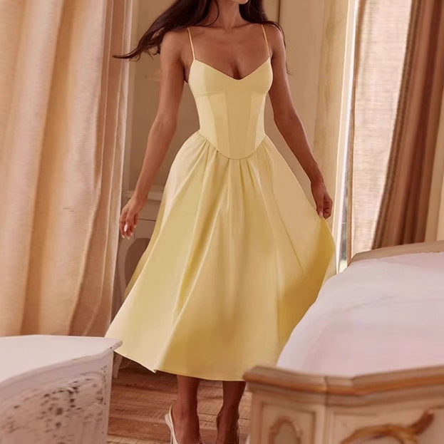 Damen Midi-Kleid Elegantes A-Linie Spaghettiträger Weich