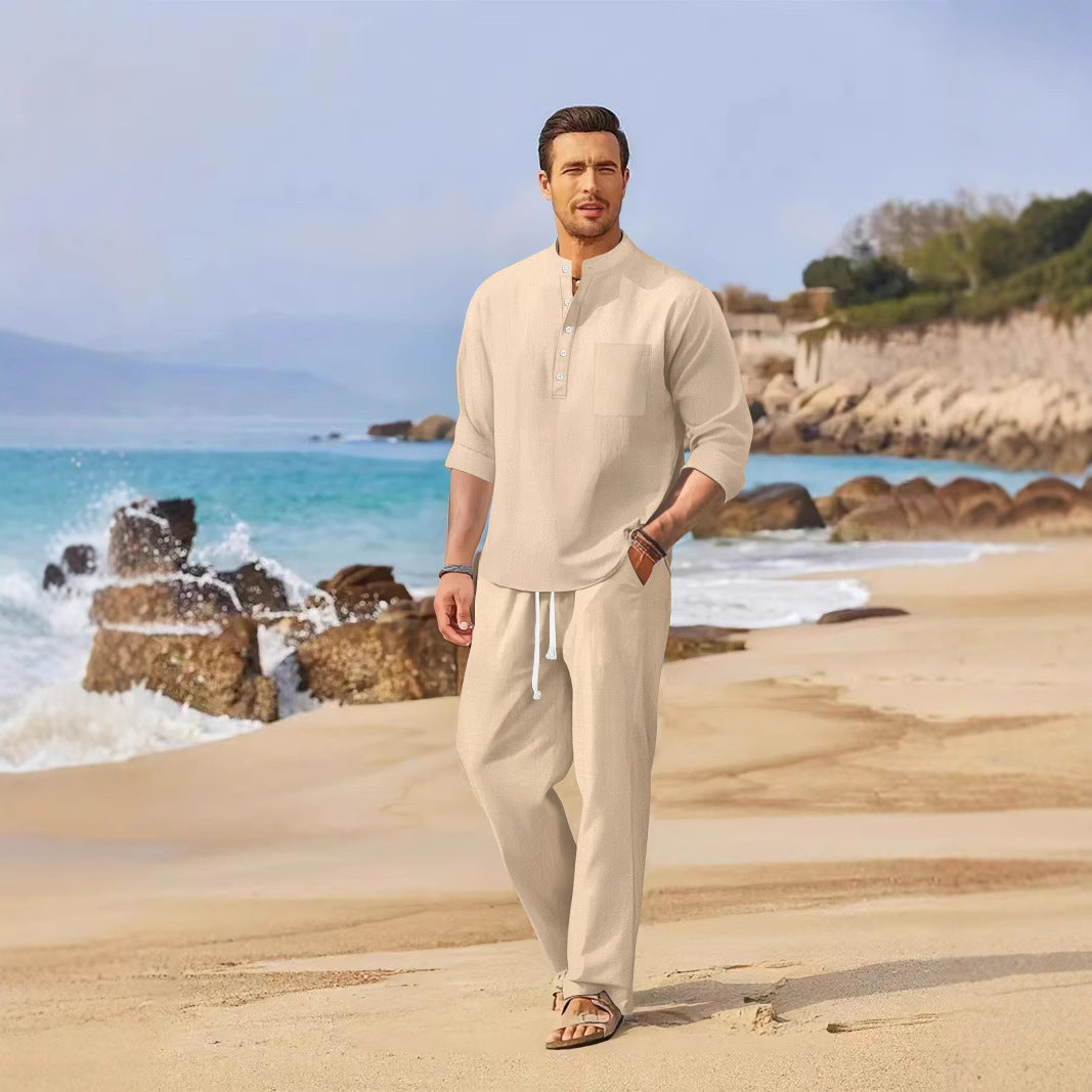 Herren Sommeranzug Lässig Elegant mit Elastischem Bund