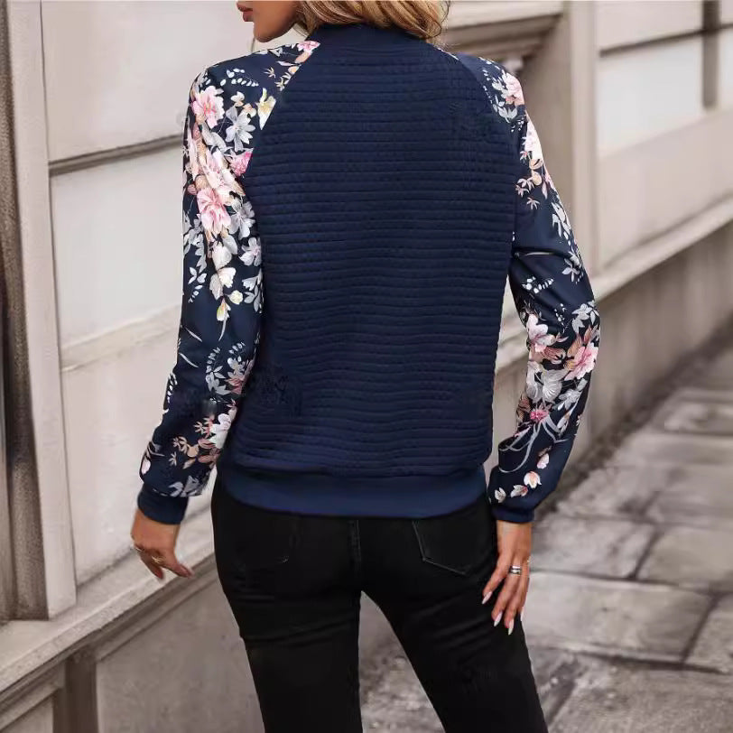 Gepolsterte Jacke Blumenmuster Reißverschluss Damen