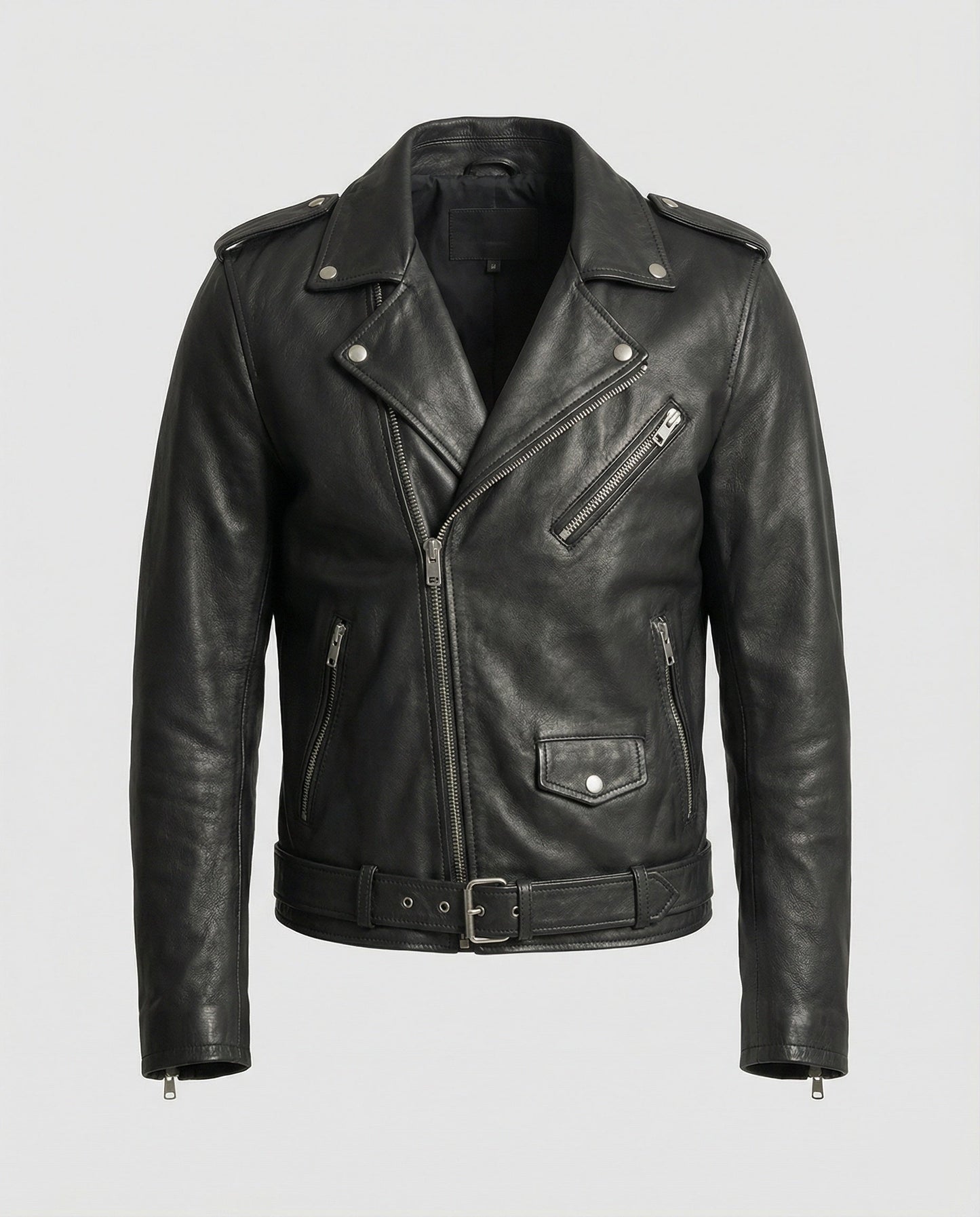Herren Lederjacke Bikerjacke Asymmetrisch Schwarz