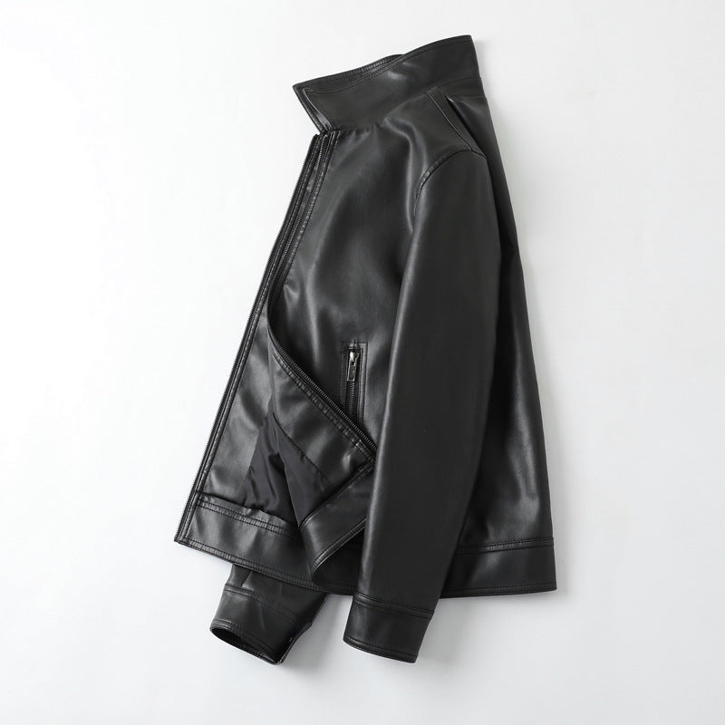 Herren Lederjacke Modern mit Taschen Schwarz Elegant