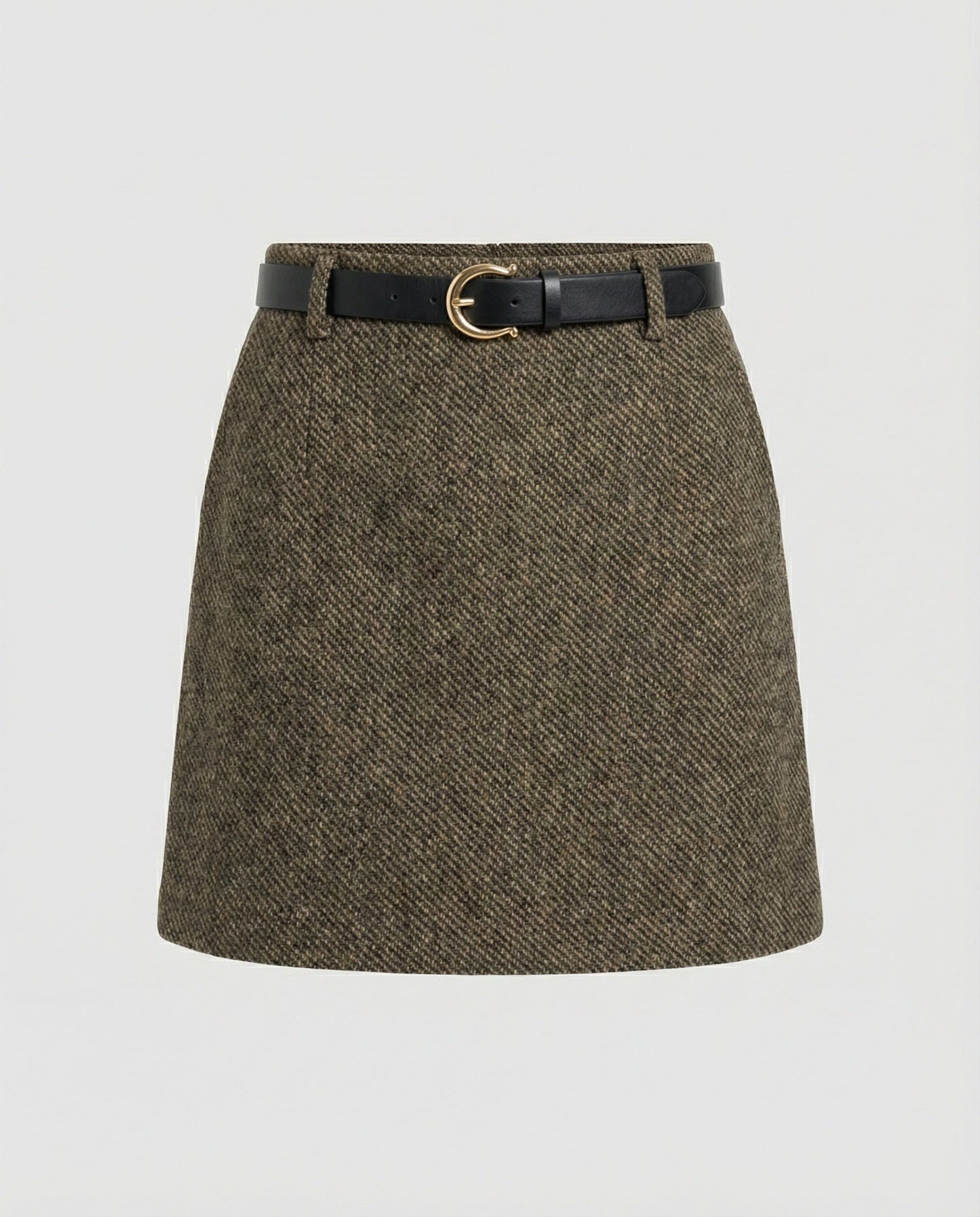 Damen Wollrock A-Linie Braun Mit Gürtel
