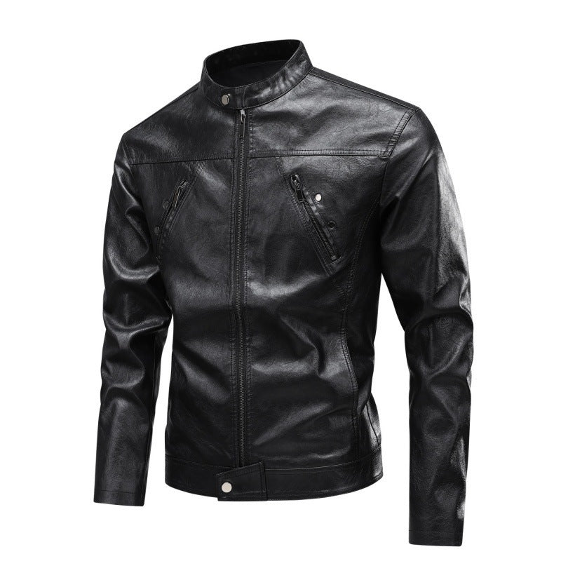 Lederjacke Herren BikerStyle mit Reißverschlusstaschen Schwarz Modern