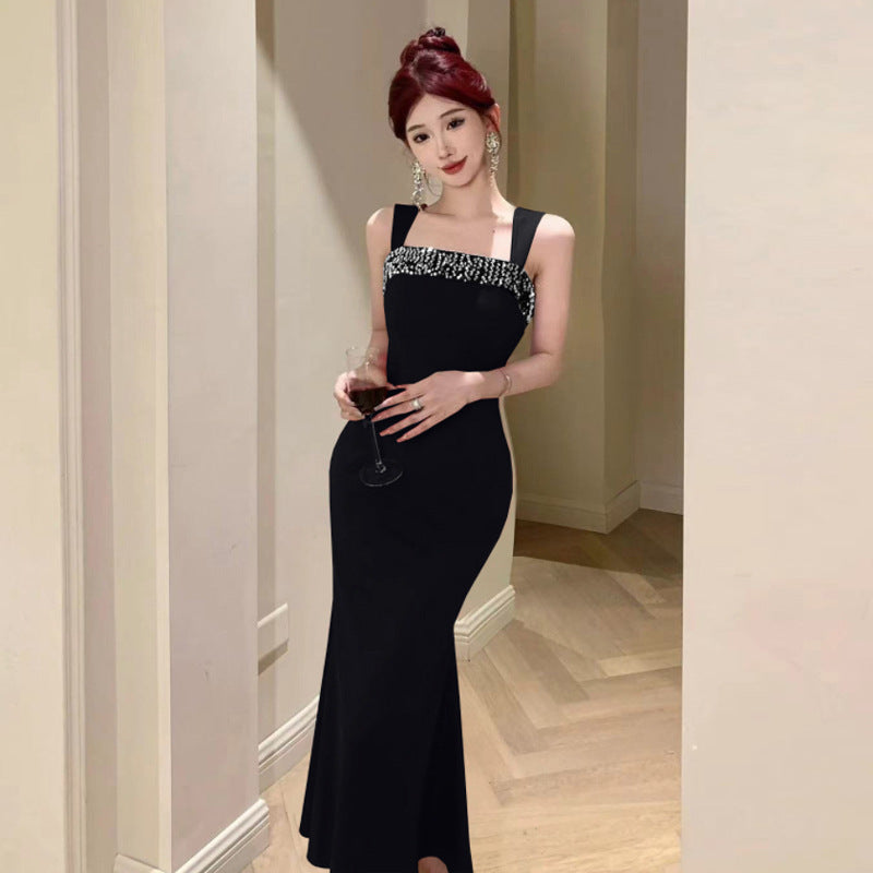 BerlinGlamour Trägerkleid mit Patchwork-Pailletten und quadratischem Ausschnitt