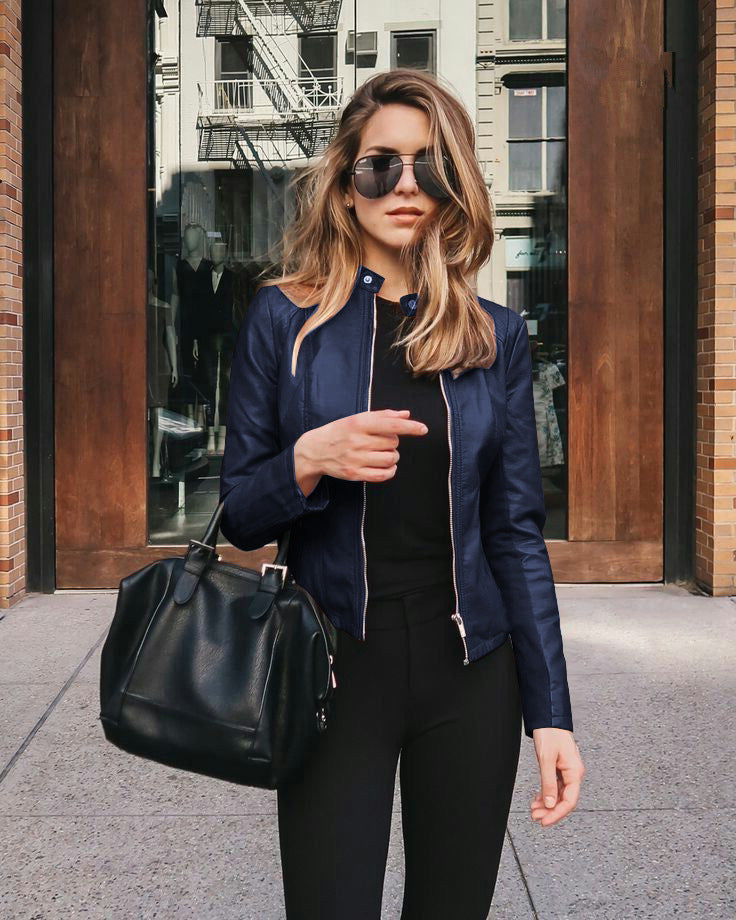 Leder Bikerjacke Damen Modern Urban Schwarz