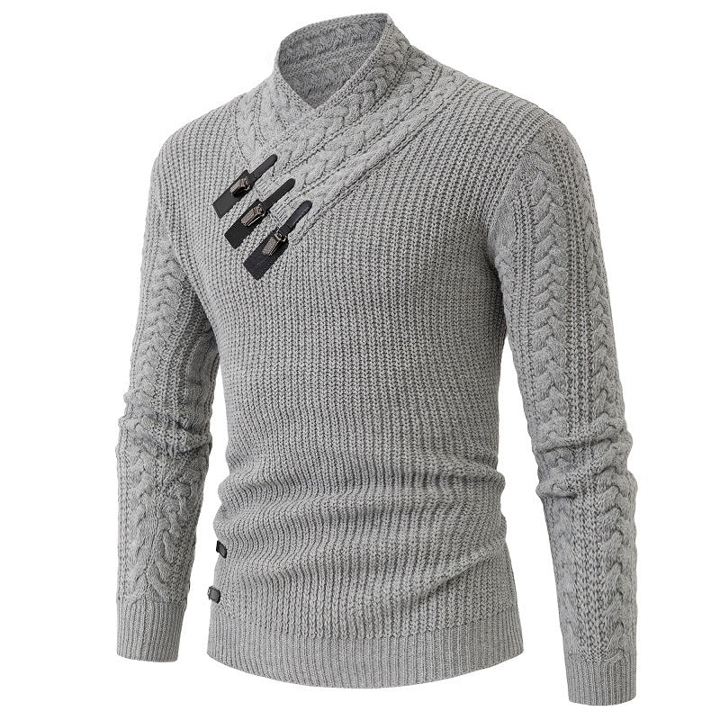 Herren Strickpullover Eleganter Schalkragen Zopfmuster Modern