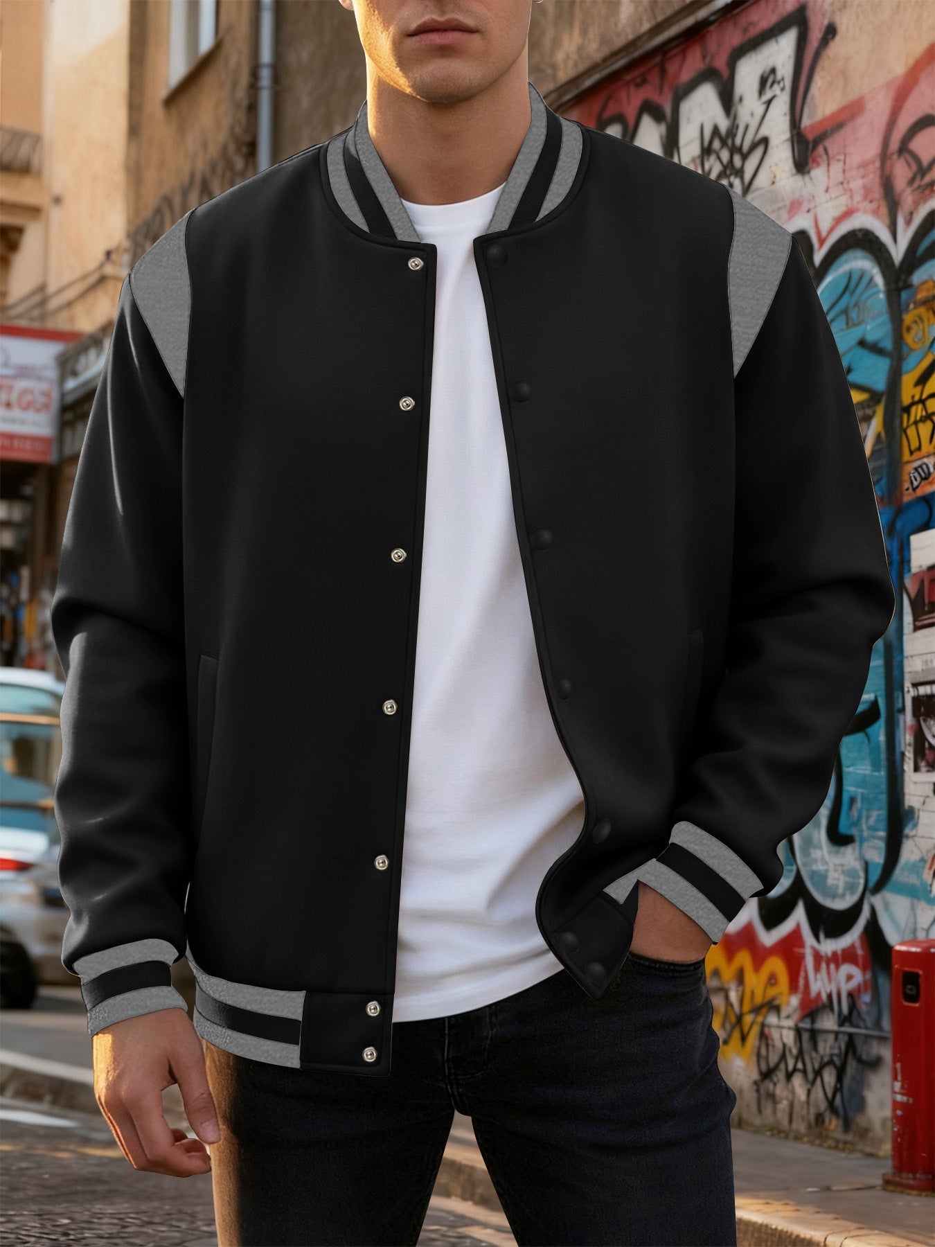 Herren Baseballjacke Sportlich Trendig Schwarz