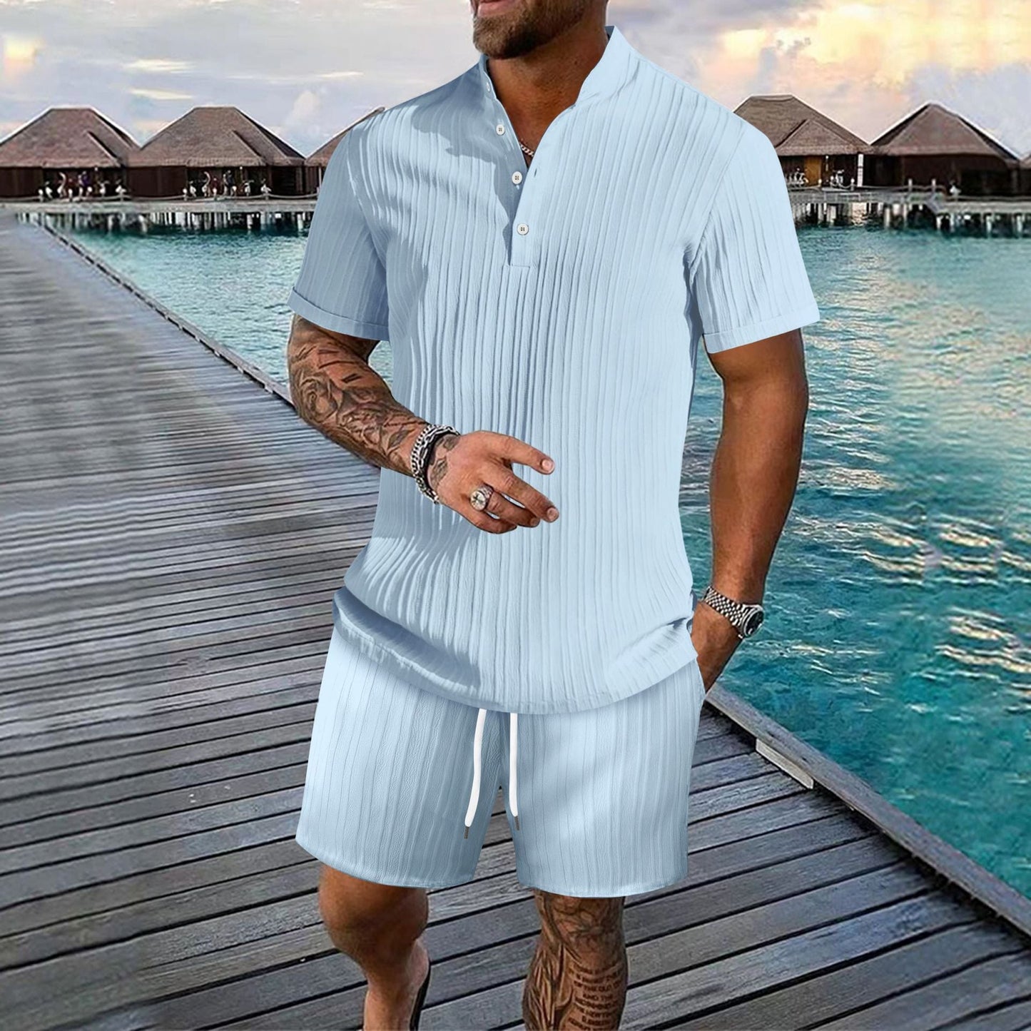 Herren Freizeitanzug Struktur Oberteil Lässige Shorts