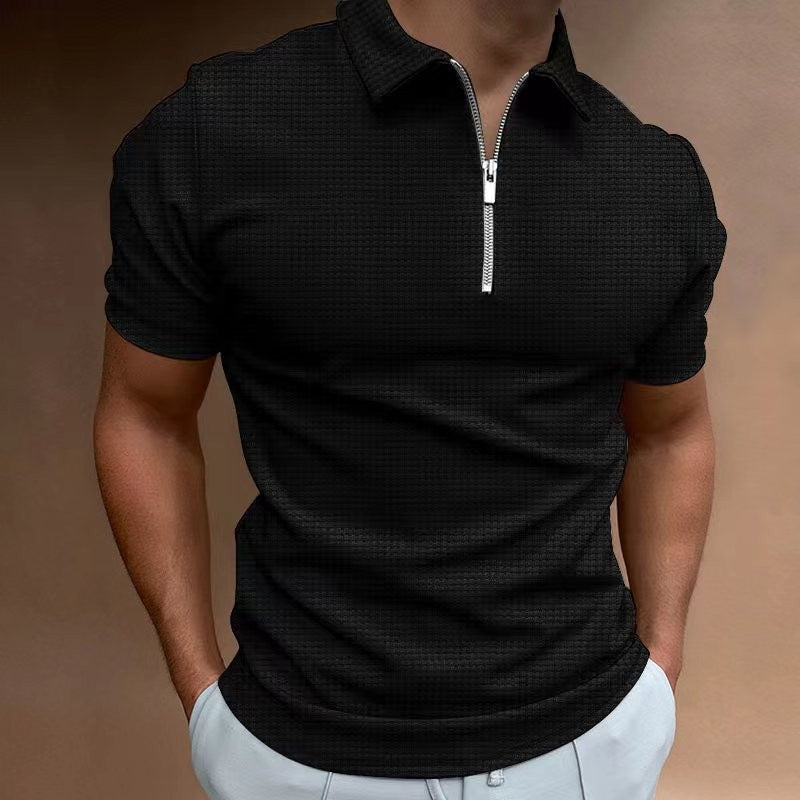 Herren Polohemd Strukturiert Reißverschluss Modern Design
