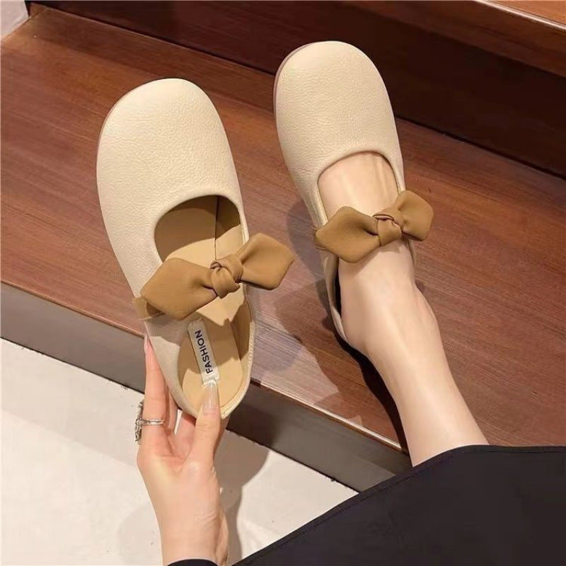 Damen Ballerinas Weiches Leder Schleifen Detail