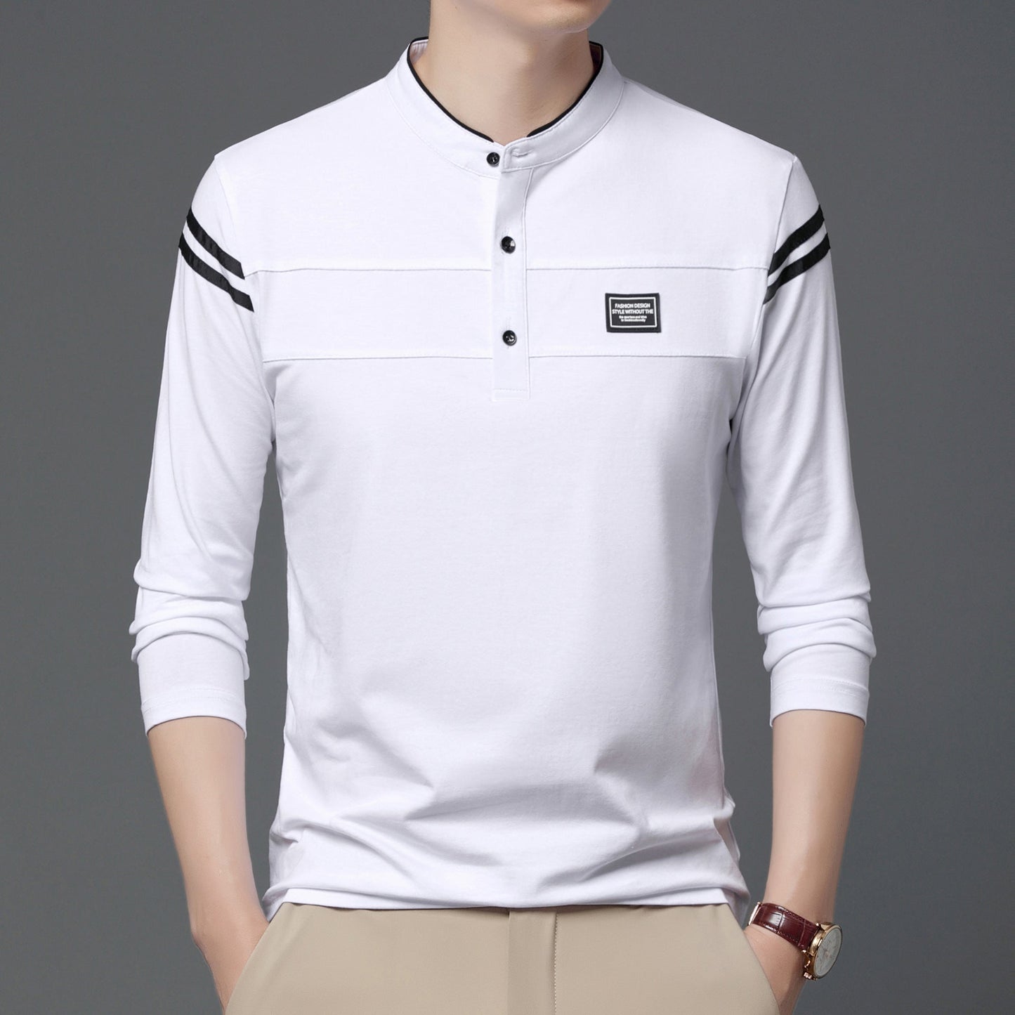 Elegantes Herren Polohemd Langarm Moderner Kragen Slimfit