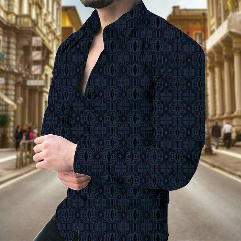 Herren Hemd Langarm Blattmuster Modern Trendy