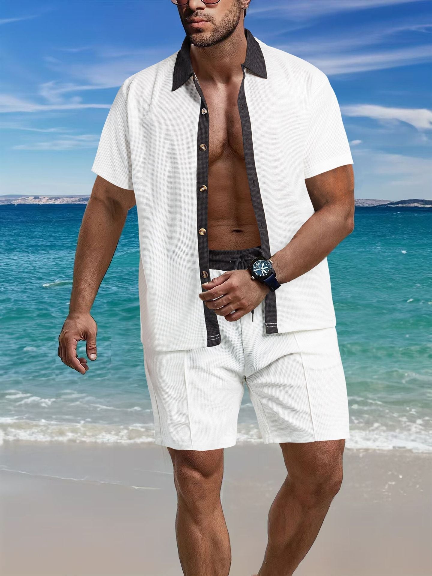 Herren Kurzarmhemd und Shorts-Set Atmungsaktiv Modern