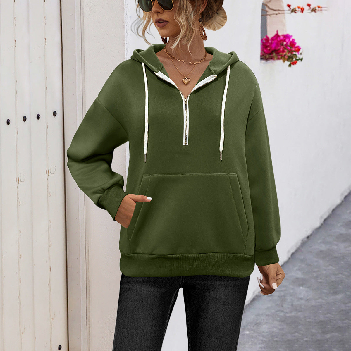 Damen Kapuzenpullover Sportlich Mit Kängurutasche