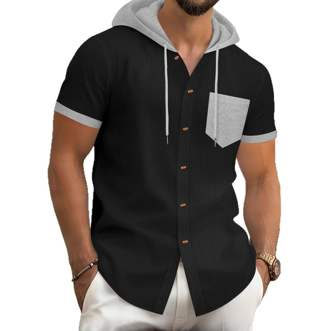 Herren Kapuzenhemd Modern Kurzarm mit Akzenten
